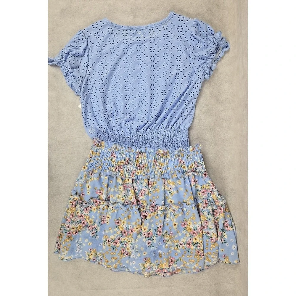 Knitworks Girls Size Large (14) Set Shirt Skirt Blue Floral Outfit‎ Summer NEW
